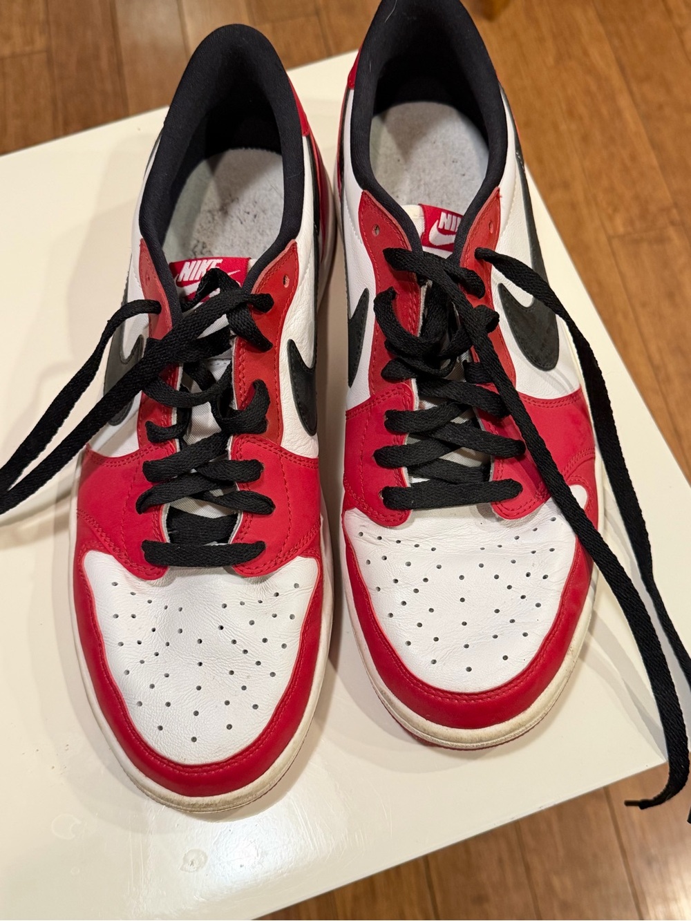 Nike Men’s Jordan 1 Low-Top Sneakers - White, Red & Black